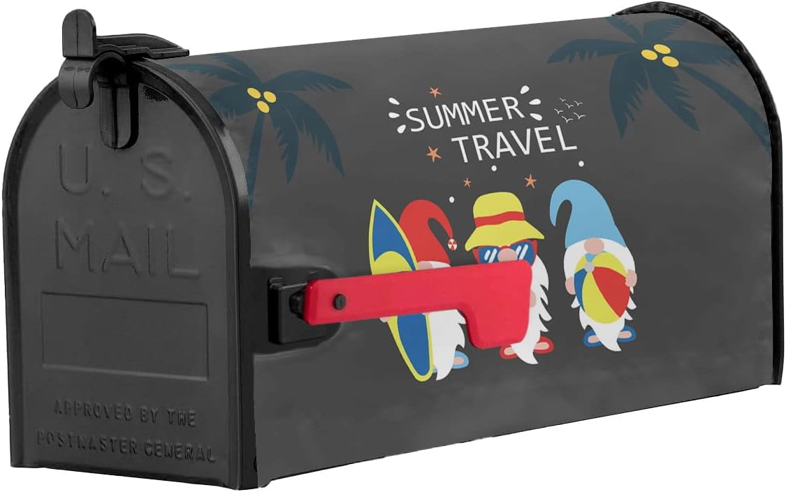 Mailbox Cover, Summer Travel Beach Dwarf with Surfboard Sunglasses Black Mailbox Wrap Magnetic Mailbox Covers for Garden Yard Outdoor Decor,Farmhouse Mailbox Post Box Cover Wraps Large Size 21"x25.5"