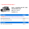 thumbnail image 2 of Starter - Compatible with 1997 - 2005 Chevy Monte Carlo 1998 1999 2000 2001 2002 2003 2004, 2 of 2