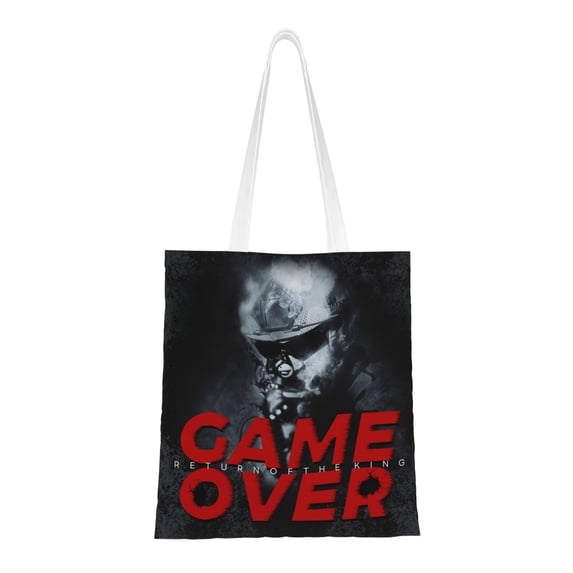 DouZhe Reusable Grocery Bags, Gamer Zone Game Over Lightweight Polyester Canvas Cloth Tote Bag for Travle Gym Shopping School, 15" x 16"