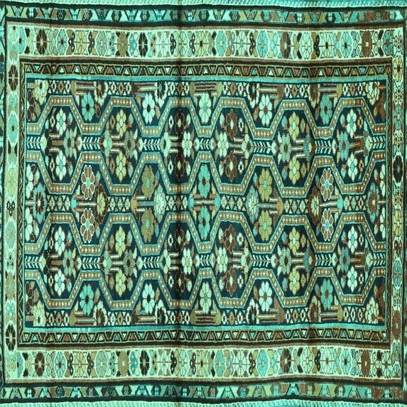 Ahgly Company Indoor Square Persian Turquoise Blue Traditional Area Rugs, 6' Square