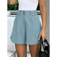 thumbnail image 3 of Womens Casual 2025 Trendy Summer Elastic High Waisted Pleated Side Slit Business Work Shorts Pockets Light Blue S, 3 of 7