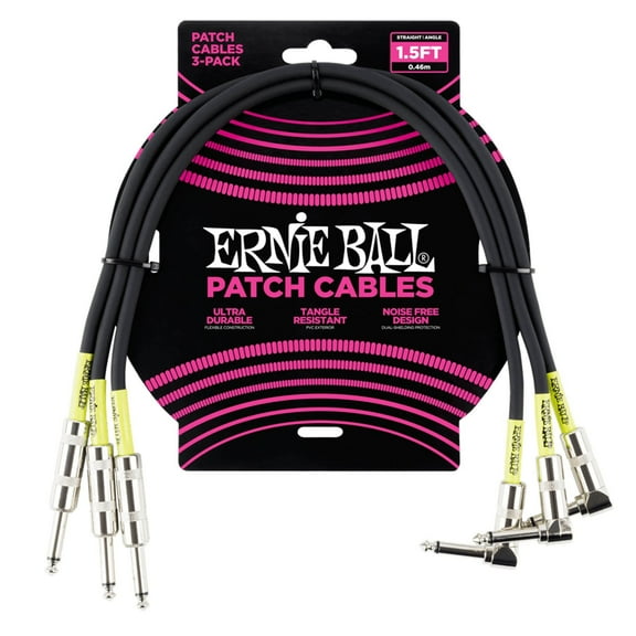 Ernie Ball 1.5' Straight / Angle Patch Cable 3-Pack - Black