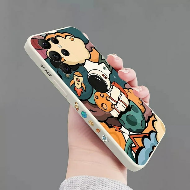 Funda cuadrada de silicona con dibujos animados de astronauta para Samsung Galaxy, S23 Ultra, S22 Plus, S21 FE, Note 20, A32, A52, A72, A13, A33, A34, A54, 5G Fivean unisex