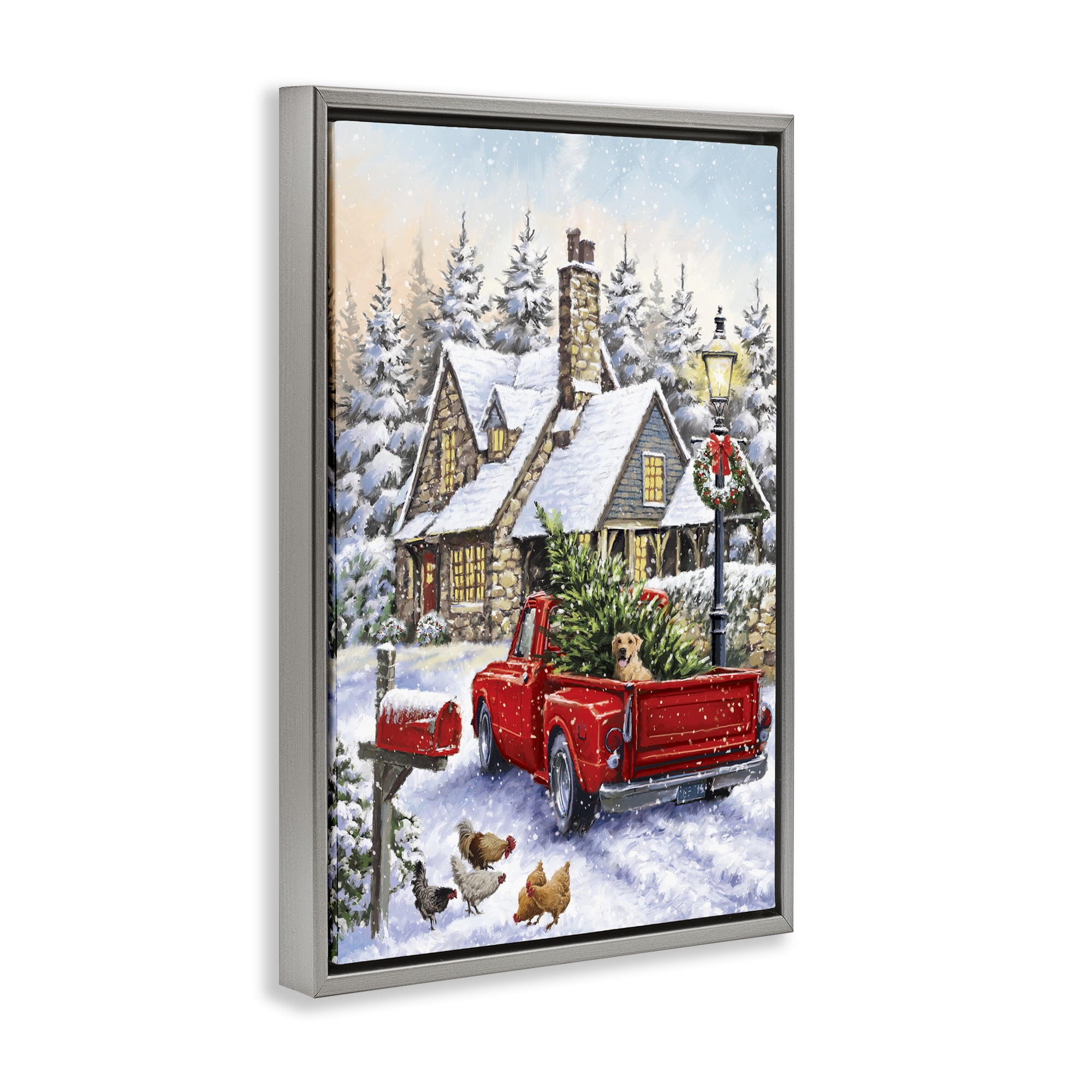 Stupell Industries Rustic Holiday Scene Holiday Painting Gray Floater Framed Art Print Wall Art, 21 x 31