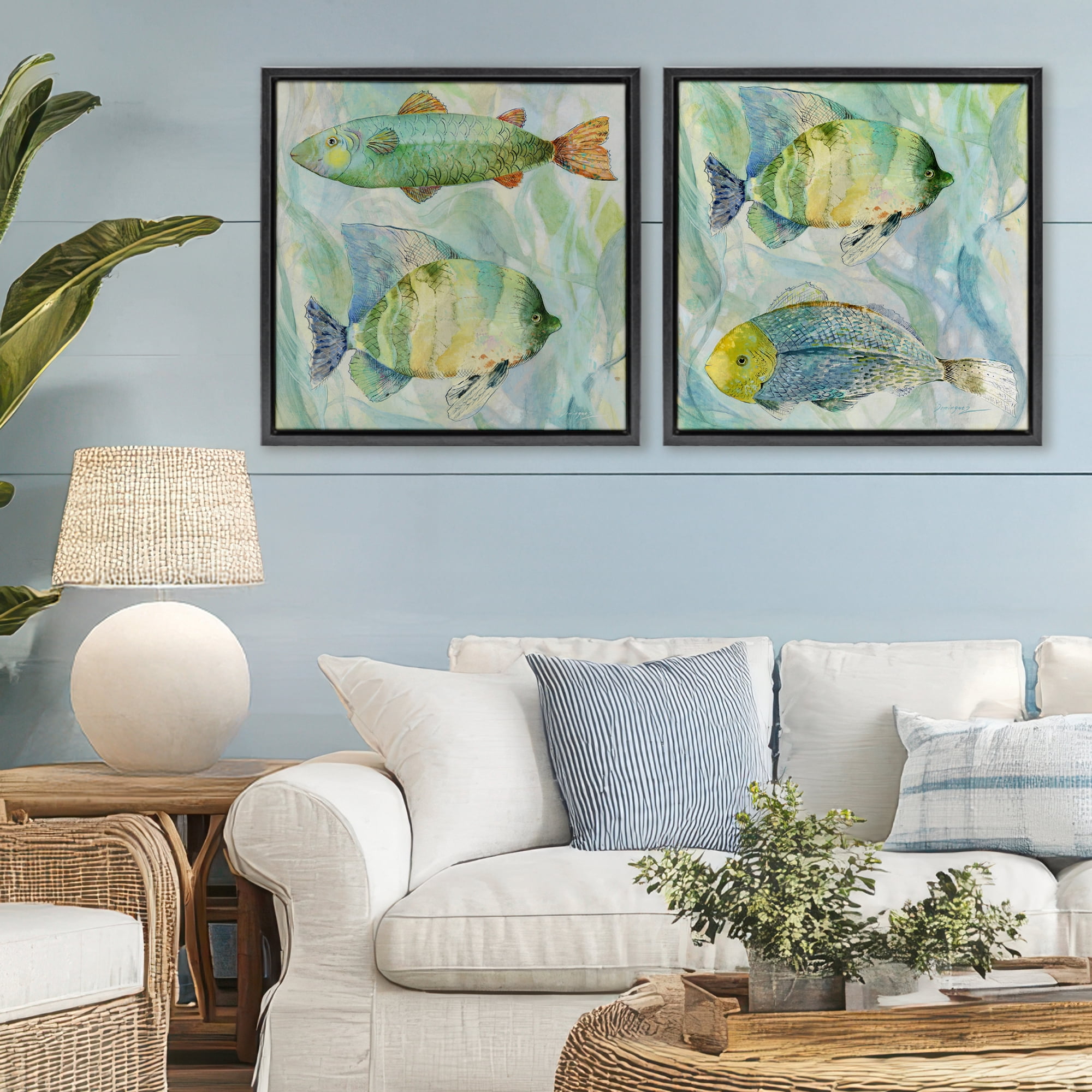 Stupell Industries Sweet Fish Aquatics 2 Piece Black Framed Floater Canvas Set, design by Lorenzo Collective