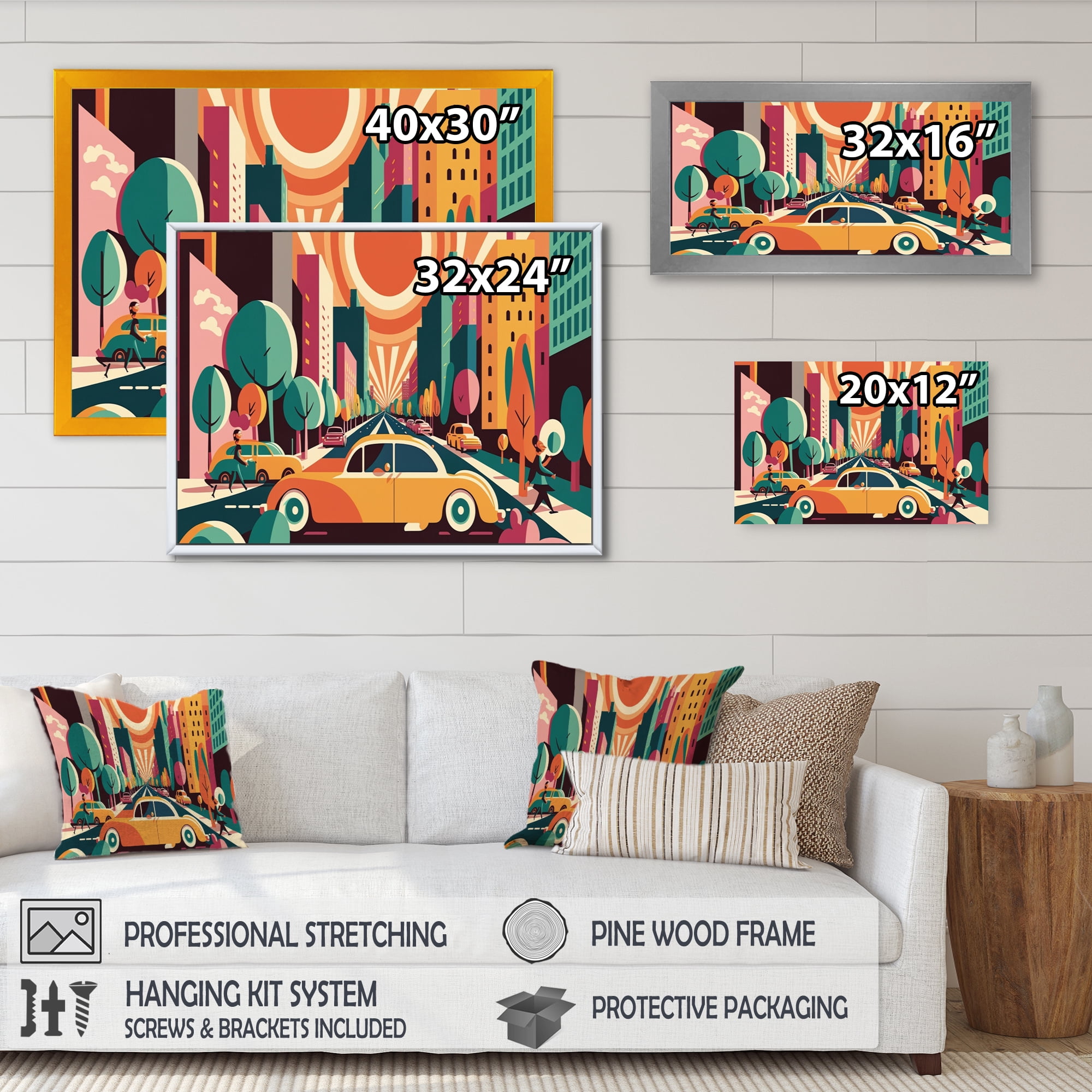 Designart Colorful Cityscape Cars I Canvas Wall Art