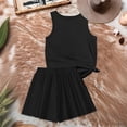 thumbnail image 4 of WTOBBY Women's Summer Casual Two Piece Set Solid Color Vest Sleeveless Top and Shorts Outfit Simple and Stylish for Everyday Summer Fashion ,Black L, 4 of 6