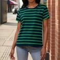 thumbnail image 2 of Olyvenn Women Y2k Striped Baby Tees Short Sleeve Fitted T Shirts Vintage Crewneck Going Out Cropped Tops Basic Streetwear Green M, 2 of 9