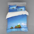 thumbnail image 2 of Island Duvet Cover Set, Photo of Tropic Islands in the Pacific Sea Vivid Sky View Peaceful Idyllic, Bedding Set with Shams and Fitted Sheet, 3 Sizes, by Ambesonne, 2 of 3