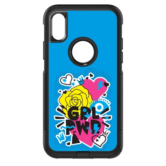 DistinctInk Custom SKIN / DECAL compatible with OtterBox Commuter for iPhone XS MAX (6.5" Screen) - Girl Power - GRL PWR - Blue, Pink, Yellow
