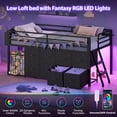 thumbnail image 2 of Low Loft Bed Twin Size with 8 Storage Drawers, Loft Bed with LED Lights, Play Zone and Toy Organizer, Under-Bed Play Space, No Box Spring Needed, Black, 2 of 9
