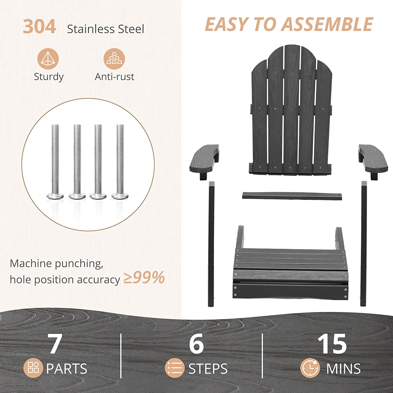 Dycanpo 15.6'' Kids Adirondack Chair, Toddler Outdoor Patio Chair for Backyard, HDPS - Gray