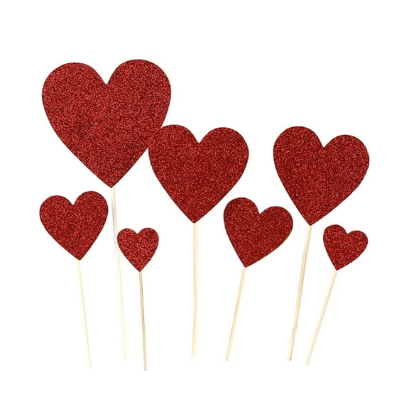 WHAMVOX 7pcs Red Heart Glitter Cupcake Toppers for Cake Decorating Birthday Parties and Anniversaries Made of Durable Paper