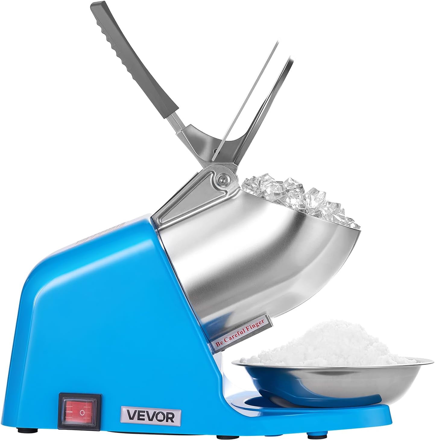Ice Crusher , 286lbs Per Hour Electric 4 Blades Snow Cone Maker, Stainless Steel Shaved Ice  with Bowl and Cover, 300W 2000RPM Ice-Shaver for Home and Commercial Use, Blue