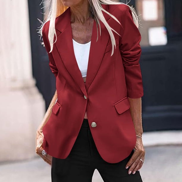 Blazer informal de negocios para mujer, chaqueta de trabajo de manga larga con abertura frontal y hombreras, moda de otoño 2024