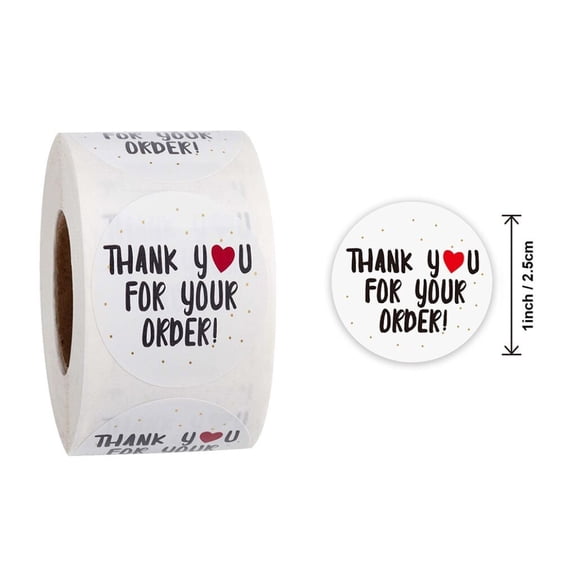 Vikakiooze, 500 Pcs/Roll Round Thank You For Your Order Heart Sticker Seal Labels