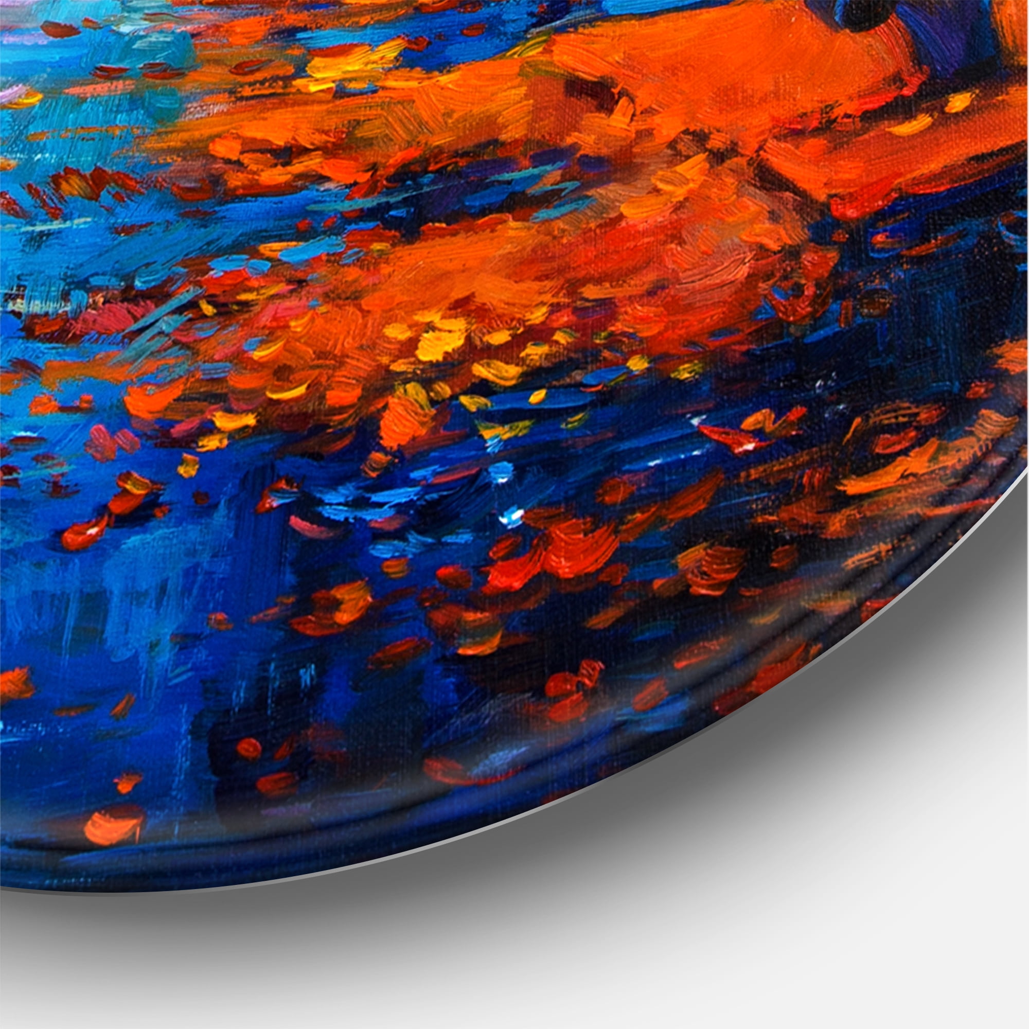 Designart 'Orange Autumn Landscape With Little Road III' Traditional Circle Metal Wall Art 29x29 - Disc of 29