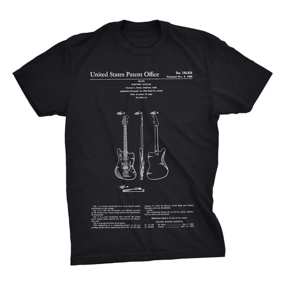 Mighty Circus Guitar Patent T-Shirt - Black, Four Extra Large
