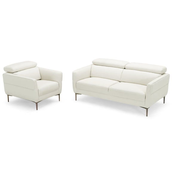 Costway 2 PCS Living Room Set Fabric Sofa & Accent Chair with Adjustable Headrest White