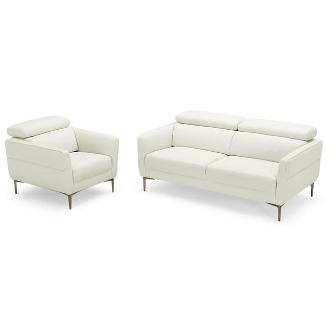 Costway 2 PCS Living Room Set Fabric Sofa & Accent Chair with Adjustable Headrest White