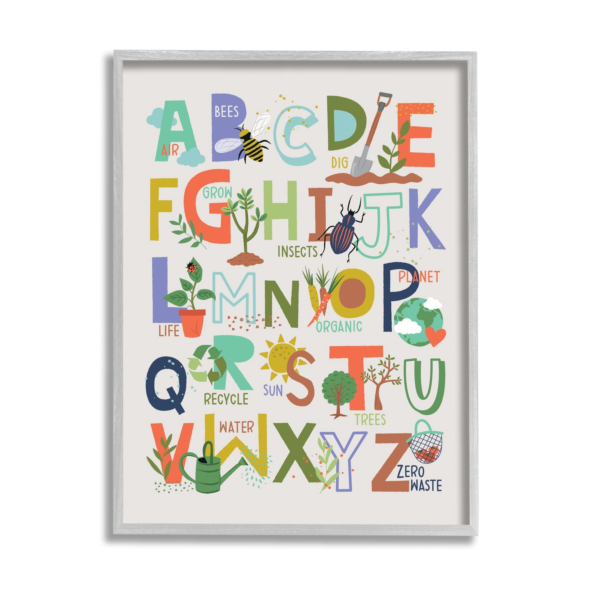 Stupell Industries Children's Whimsical Alphabet Chart Insects Garden Nature, 24 x 30,Design by Lisa Perry Whitebutton