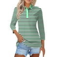 thumbnail image 2 of Black Womens Blouses Womens Shirts Three Quarter Length Summer Striped Print Tops Collared Button Down T Shirts Breathable Trendy Tunic Tops Ladies Tops and Blouses, 2 of 5