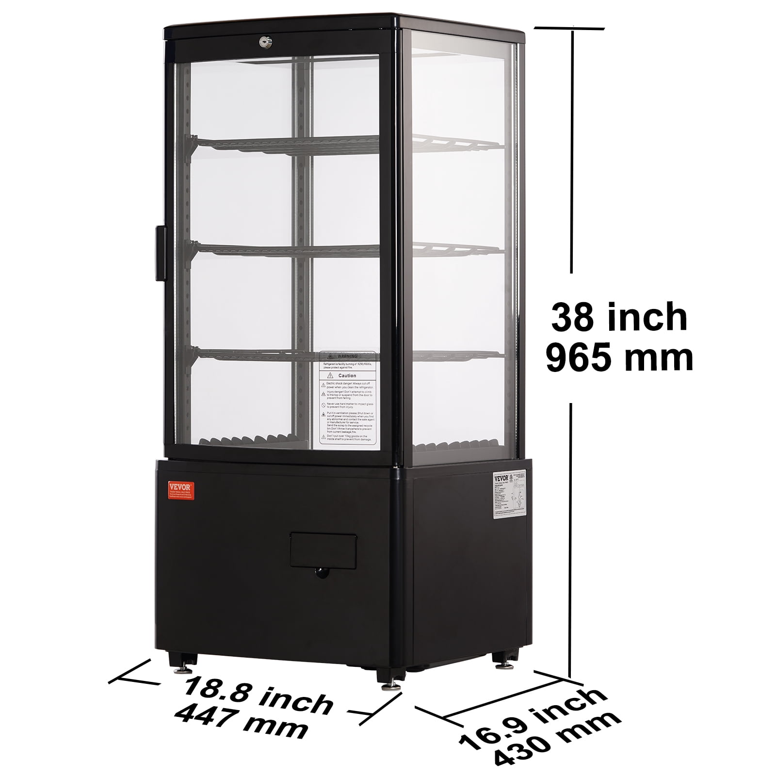 VEVOR Refrigerated Display Case, 3 Cu.Ft./85L Countertop Pastry Display Case, 3-Tier Commercial Display Refrigerator with LED Lighting, TURBO Cooling, Frost-Free Air-Cooling, Locked Door for Bakery