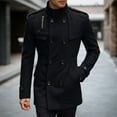 thumbnail image 2 of Men's Pea Coats Stand Collar Double Short Trench Coat Black XXXL, 2 of 5