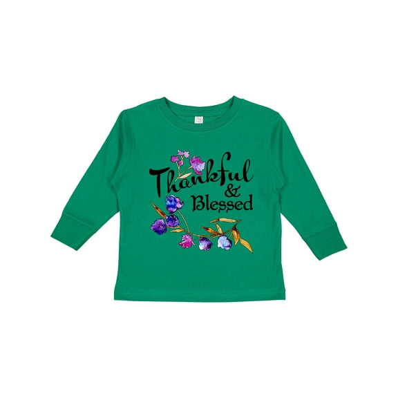 Inktastic Thankful and Blessed Inspirational Saying with Flowers Boys or Girls Long Sleeve Toddler T-Shirt