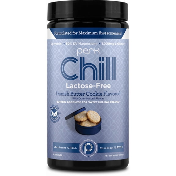 Perk Chill Lactose-Free Drink Mix (Danish Butter Cookie) 18 Servings – Calming Melatonin-Free Nighttime Sleep Aid Support with Magnesium & L-Glycine