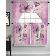 thumbnail image 3 of Pink Floral Kitchen Curtains Swag Valance and Tier Curtains Set 24 Inch Length, Vintage Botanical Gradient Pastel Painting Rod Pocket Drape Panels Pair Swag Curtains for Bathroom/Cafe/Window, 3 of 6
