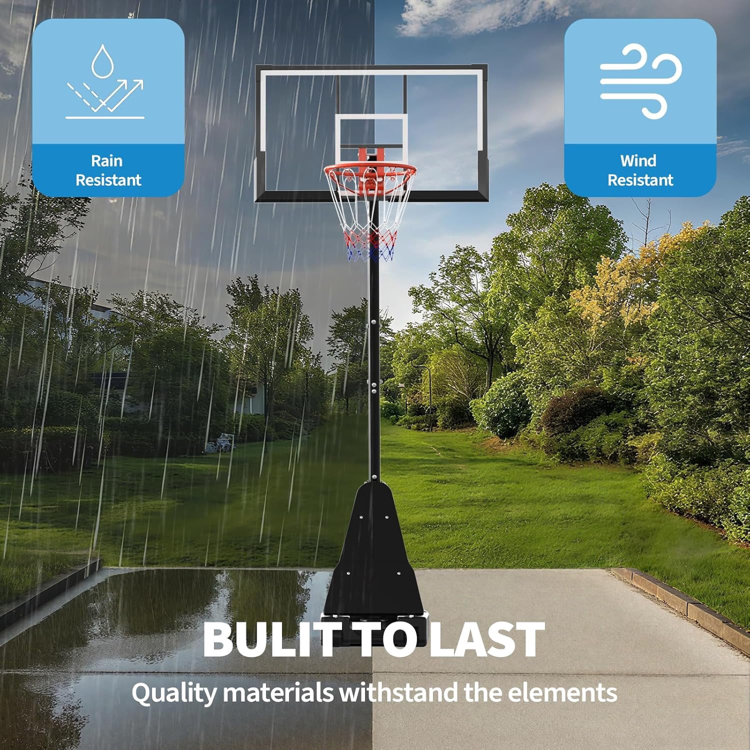 Historyli 52 Inch Basketball Hoop,Height Adjustable Basketball Hoop Goal System,Mobile Stand with Wheels Weighted Base,Youth&Adults,Black