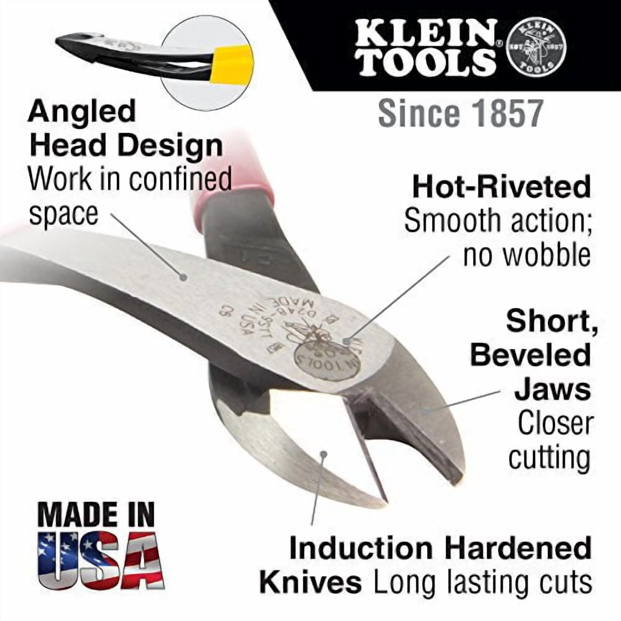 Klein Tools D248-8 Pliers, Made in USA, Diagonal Cutting Multi-Purpose Pliers with Angled Head, High-Leverage Design, and Short Jaw, 8-Inch