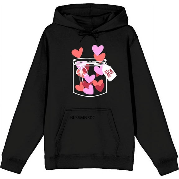 V Day Jar Of Hearts Adult Black Long Sleeve Hoodie-Medium
