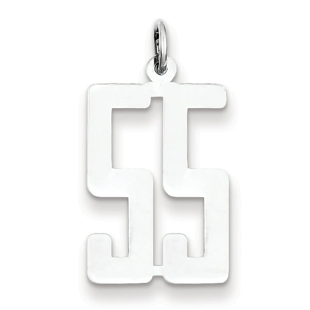 Sterling Silver Rhodium-plated Small Elongated Pol Number 55 Charm QES55 (20mm x 8mm)