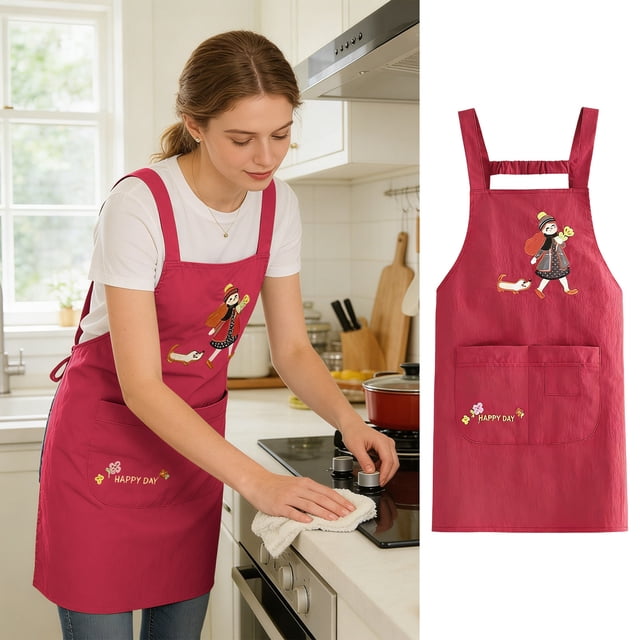 Todaioua Waterproof Apron for Cooking, Long Oil Resistant Kitchen Bib Apron, Adjustable Waist Apron for Chef Baking Cleaning, Home Restaurant Catering Apron, Washable Work Clothes Adult