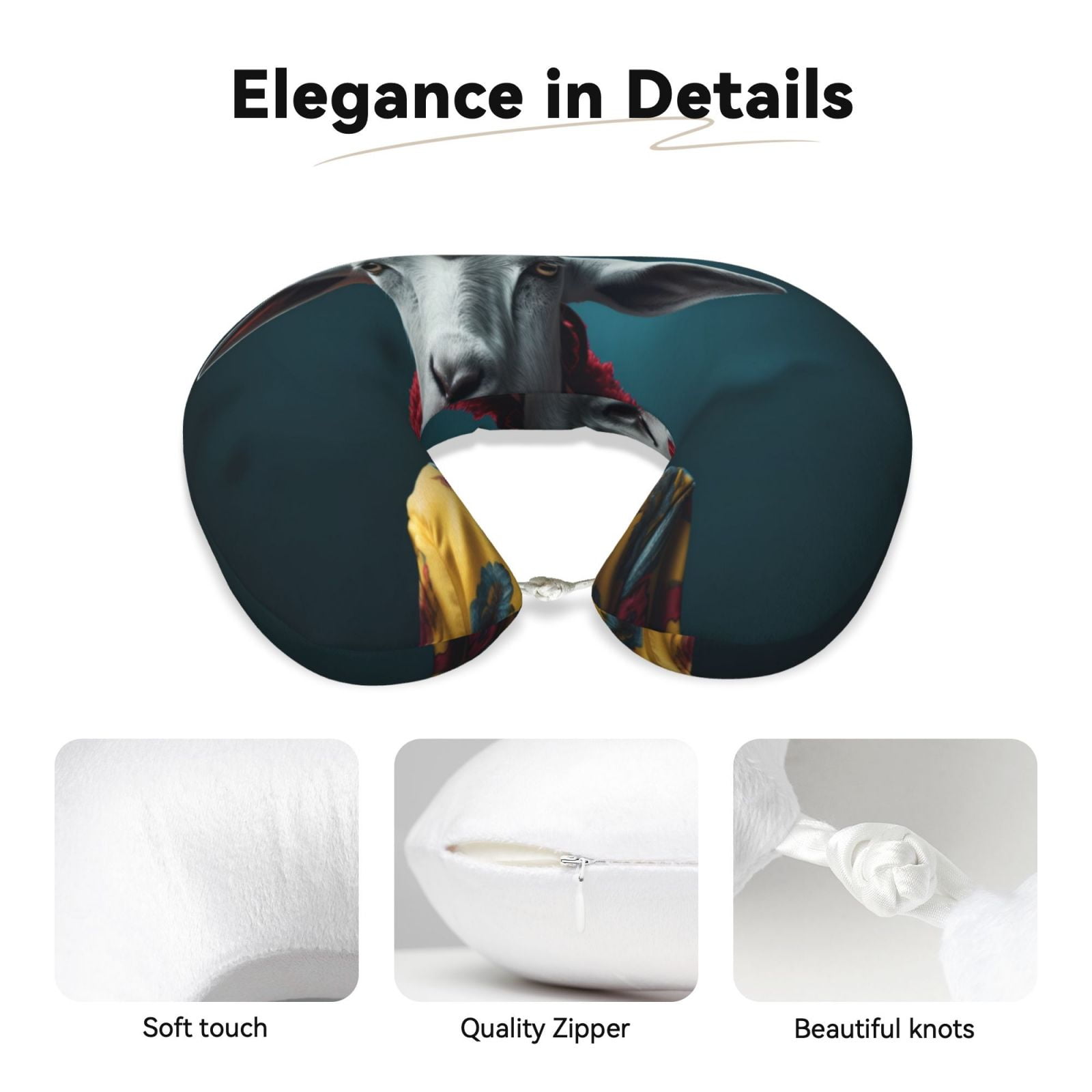 Xecao Surrealist Goat Print Memory Foam Cervical Neck Pillow Versatile U-Shaped Pillows for Home,Office,Camping,Travelling,Soft Washable Cover