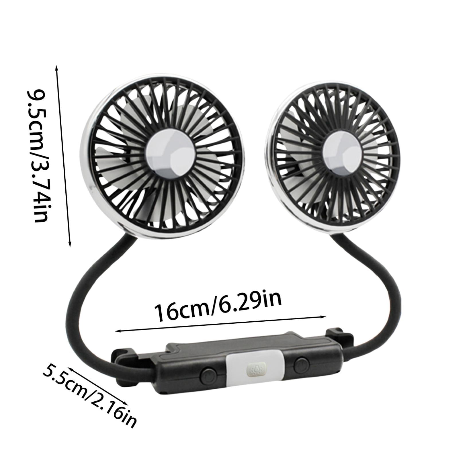 KMWGRE USB Car Fan for Backseat: Dual Back Seat Fans for Kids Independently Controlled Heads and 2 LED Lights 360° Rotatable Cooling Air Conditioner 3 Speeds Headrest