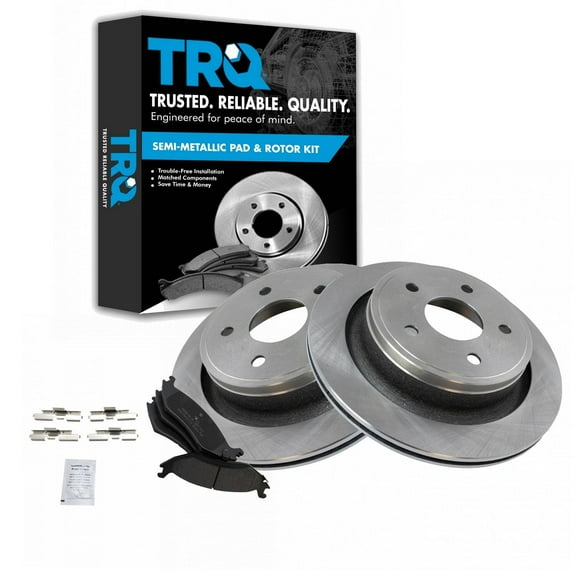TRQ Rear Brake Pad & Rotor Kit Brake Pads Brake Rotor Semi-Metallic Fits Select 2007-2009 Chrysler Aspen 2005-2009 Dodge Durango 2002-2010 Ram 1500 2011-2018 Ram 1500 2019-2023 1500 Classic