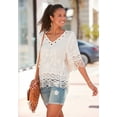 thumbnail image 2 of LASCANA Women's Crochet Trim Tunic Blouse Shirt Crochet Detail, 2 of 5
