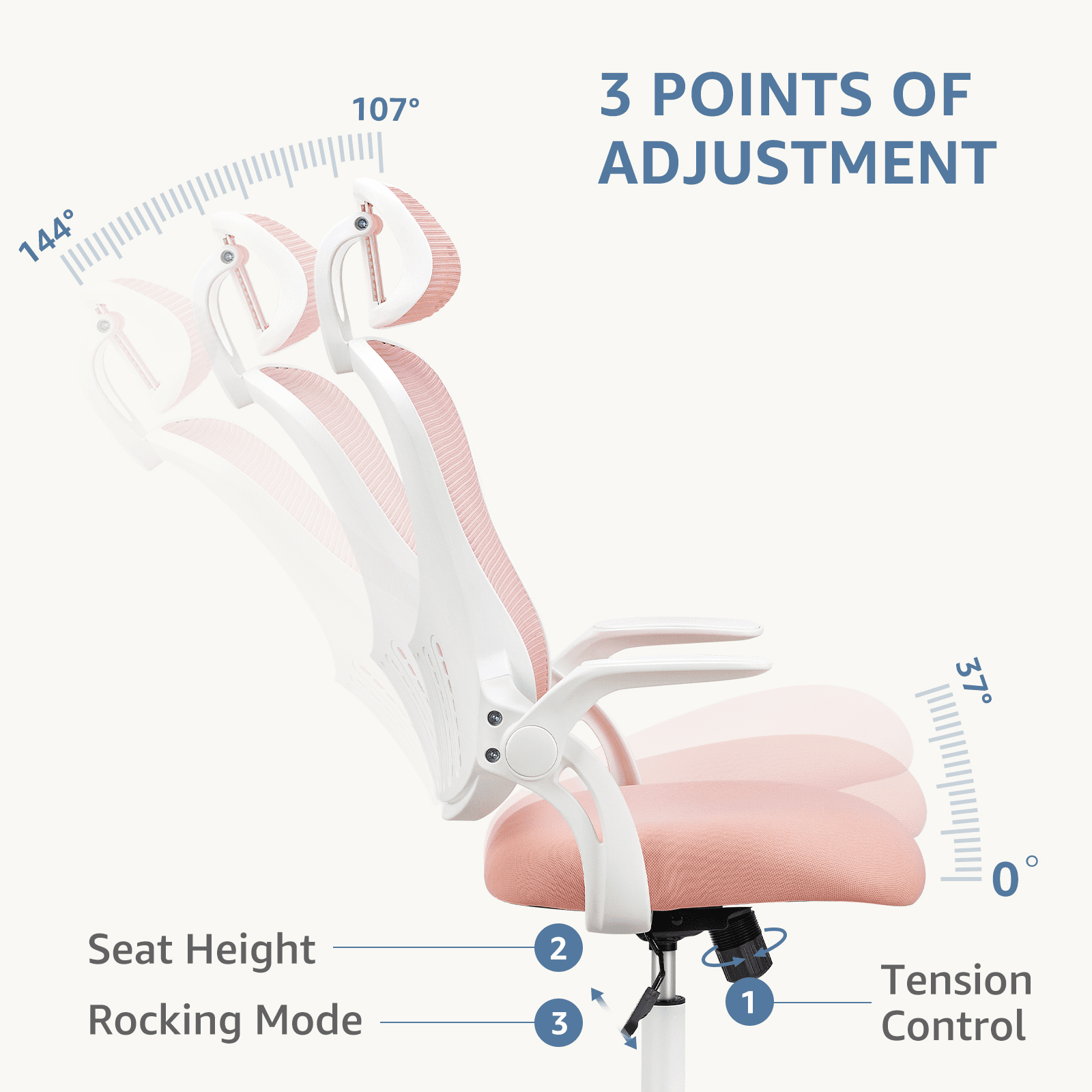 MAYEERTY Ergonomic Office Chair, Mesh High Back Adjustable Computer Desk Chair with Headrest, Flip-up Armrests and Wheels, Pink