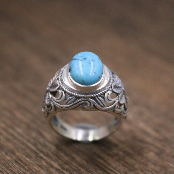 K-KED Real Sterling Silver Rings 925 for Women Size 8 Natural Turquoise Ring Adjust