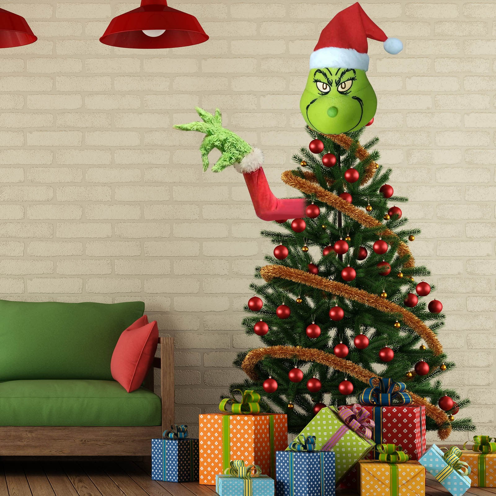 Grinch Christmas Decorations Furry Green Grinch Arm Ornament Holder Tree Sets 