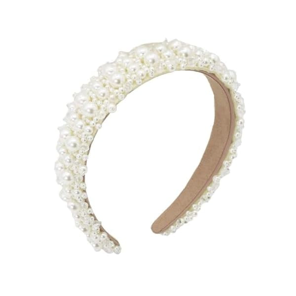 wonima11 Faux Pearl Headbands for Women White Bling Rhinestones Hairbands Bridal Hair Hoop Wedding Accessories for Girls