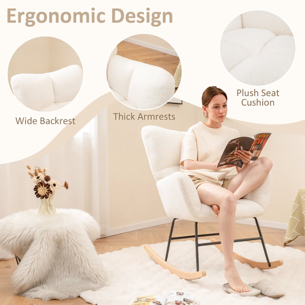 Canddidliike Nursery Rocking Chair with Comfy Backrest and Armrest, Sofa Chair for Home, Beige