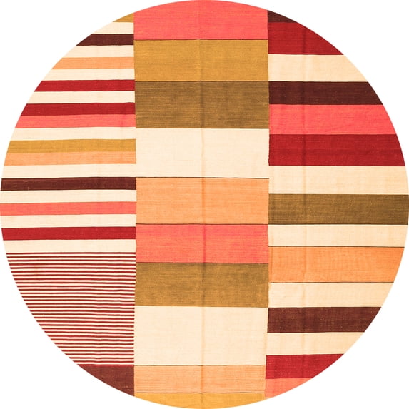 Ahgly Company Indoor Round Patchwork Orange Transitional Area Rugs, 7' Round
