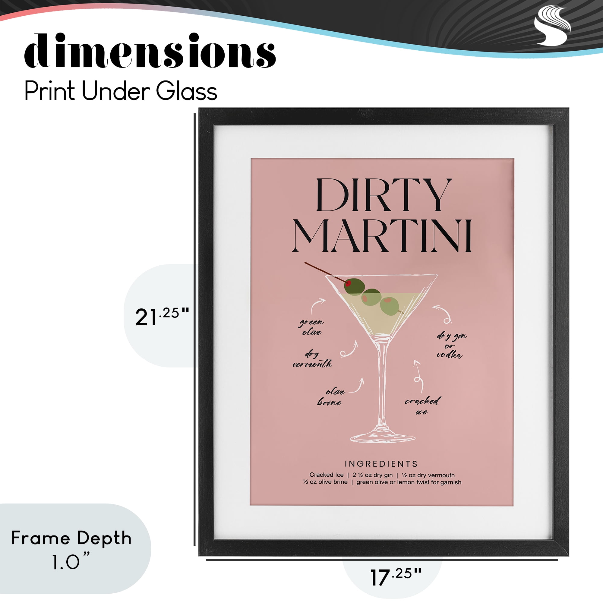 Stupell Industries Dirty Martini Pink Recipe Black Framed Print Under Glass, design by Lettered and Lined