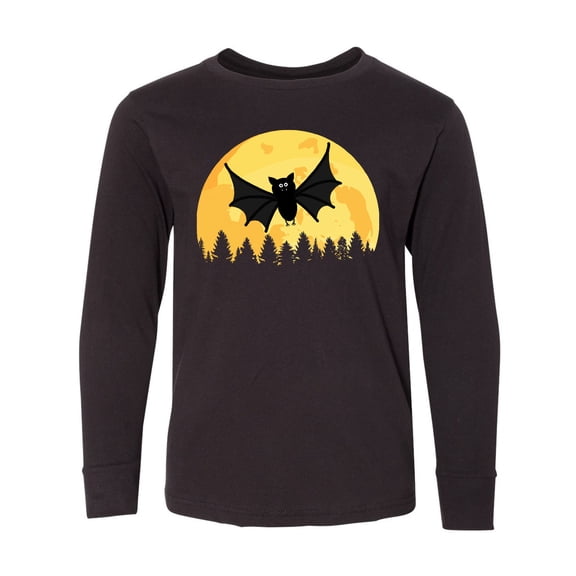Inktastic Halloween Bat with Moon Long Sleeve Youth T-Shirt
