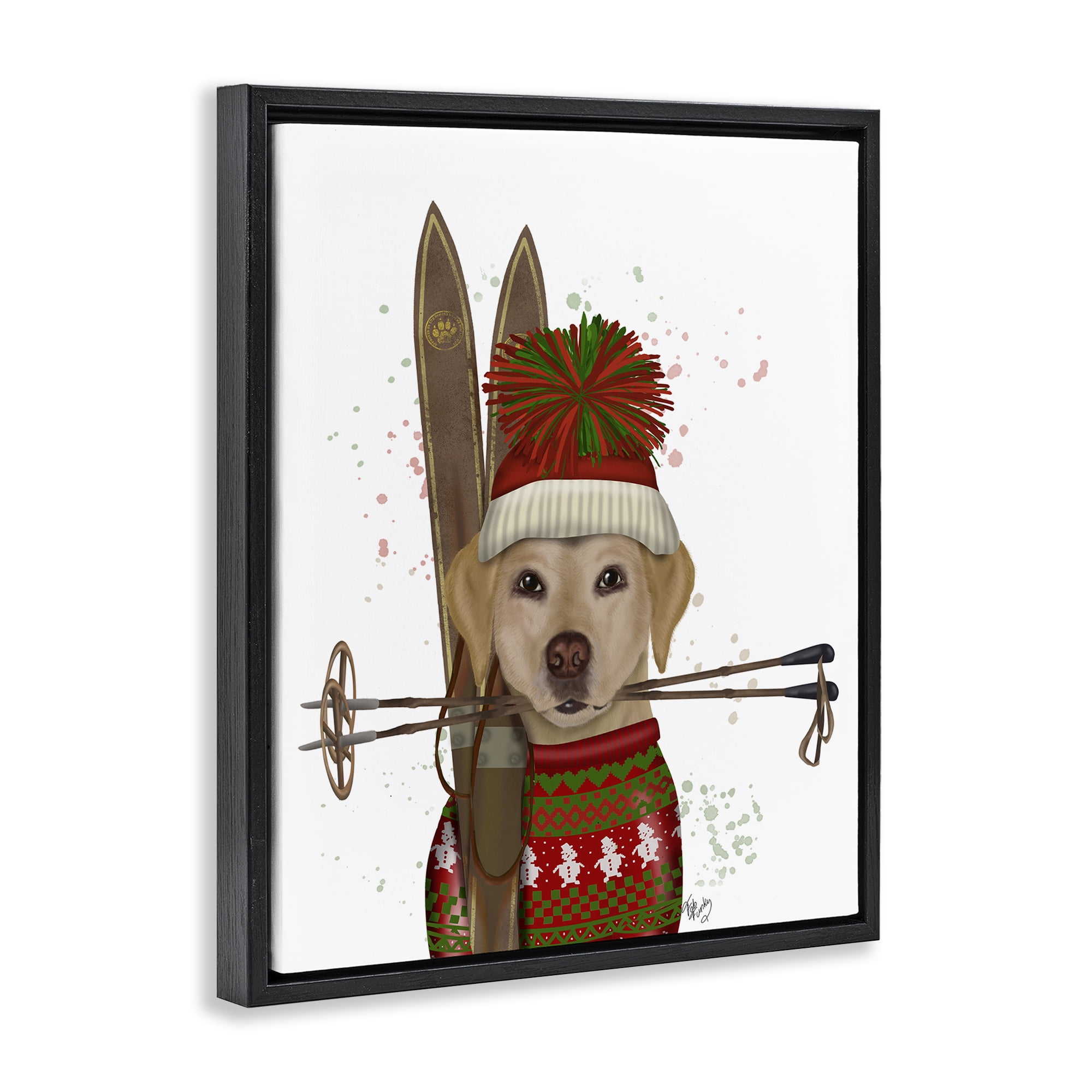 Stupell Industries Yellow Labrador Skiing Animals & Insects Painting Black Floater Framed Canvas Art Prints Wall Art, 17 x 21