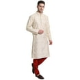 thumbnail image 6 of SKAVIJ Men's Art Silk Printed Kurta Pajama Set Festive Wear Suit Beige L, 6 of 6